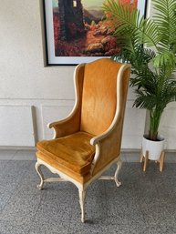 Amazing Vintage Solid Wood French Provincial High Back Armchair Upholstered In Crushed Orange By Emanuel