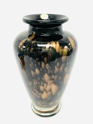 Gorgeous Murano Style Black Cased Vase W/ Gold Fleck Clouded Design