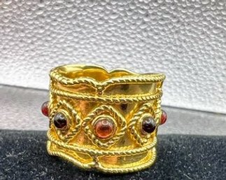 Designer CDW Gilded Regal Byzantine Style Stamped 925 With Garnet? Amber? Ring