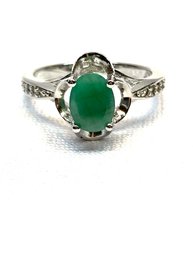 925 Stamped Size 7.5 Ring W/ Natural Raw Emerald Stone