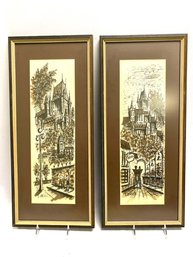 Pair Of Framed & Matted Watercolor & Ink By V.AHC Ed