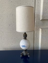 Petite Table Lamp W/ Iron Base And Blue Floral Motif