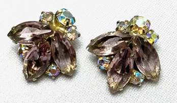 Gorgeous Vintage Prong Set Lilac & A.B. Button Fan Earrings