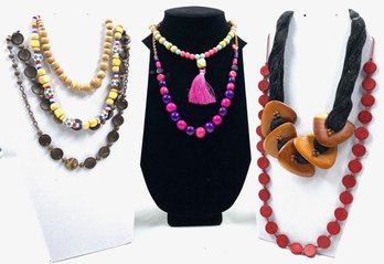Collection Of 7 Wooden Bead Necklaces