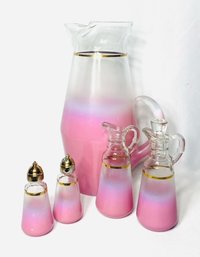 Grouping Of Vintage Bubble Gum Pink Blendo Frosted Glassware