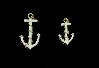 Fantastic Pair Of Goldtone & Enamel Anchor Brooches