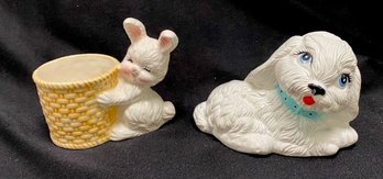 Vintage Ceramic Pairing - Ceramic Dog & Bunny Pitcher By Frankel