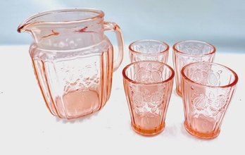 Vintage Anchor Hocking Mayfair Pink Depression Glass Juice Set