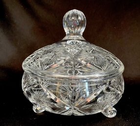 Large 3-toed Crystal Candy Dish W/ Lid - Pinwheel Pattern