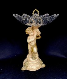 Vintage Cherub Art Glass Compote Dish