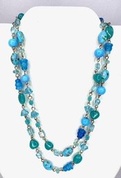 Whimsical Sky Blue Czech Glass Bead Necklace