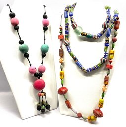 Trio Of Clay/handcrafted Bead Necklaces