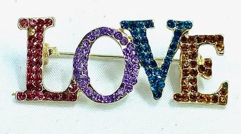 Rhinestone Encrusted Love Brooch