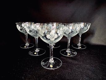 Vintage Etched Hungarian Crystal Champagne Glasses