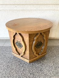 Vintage Hexagon Accent Table Round Top With Storage