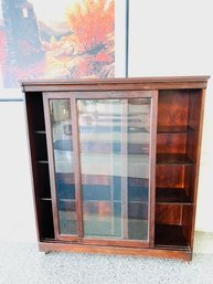 Gorgeous Antique Solid Wood Siding Glass Door Cabinet With Lock& Key