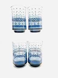 Set Of 4 Vintage Cobalt Blue Snowflake Juice Glasses By Libbey