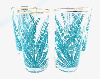 Set Of 4 Vintage Teal Lily Of The Valley Tumblers