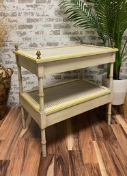 Two Tier And Two Drawer Shabby Chic Distressed Cane Accent Table