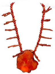 925 Designer Red Slab Magnesite Turquoise And Coral Necklace