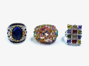 Trio Of Over The Top Cocktail Rings - Size 7 Collection