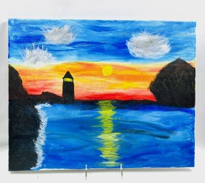 Original Waterscape & Lighthouse Painting On Canvas