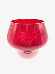 Sleek Modern Hand-blown Ruby Red Art Glass Console Bowl
