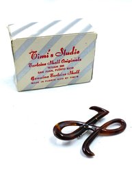 Vintage Timi's Studio Genuine Tortoise Shell Monogrammed H Brooch - Puerto Rico