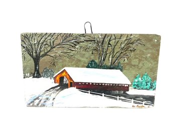 Vintage 1970's Hand-painted & Artist Signed Vermont State Winter Scene