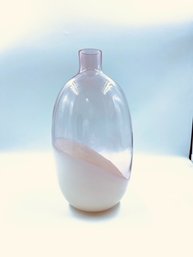 Blush Pink & White Art Glass Handblown Bottle Form Vase