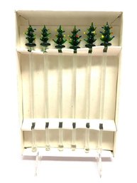 Set Of 6 Hand-blown Christmas Tree Cocktail Stirs/swizzle Sticks