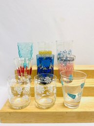 9 Vintage Collectable Mid Century Juice Glasses