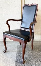 Vintage Wooden Armchair W/ Black Leatherette Upholstery