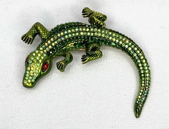 Rhinestone Encrusted Alligator Brooch