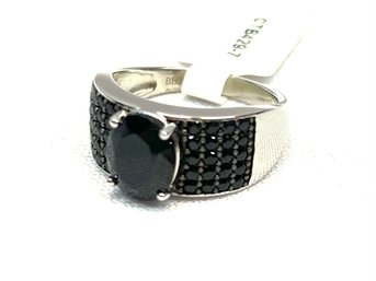 New Black Spinel Set In Sterling Silver 925 Plated In Rhodium Size 7