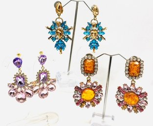 Trio Of Over The Top Rhinestone Statement Earrings