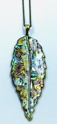Dramatic Abalone Shell Leaf Pendant Necklace