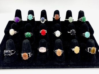 Grouping Of 18 Ladies Fashion Rings W/ Stone, Quartz, & Faux Turquoise Stones
