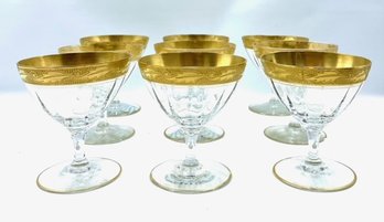 Set Of 9 Vintage Low Champagne/dessert Coupe W/ Gold Foil Banding