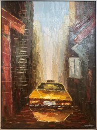 Largescale Original Oil Painting - Yellow Taxi, Signed, 60x40