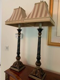 Set Of Ethan Allen Lamps With Silk Shades  38'H