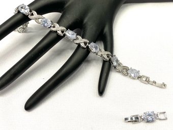 Dazzling 925 Tennis Bracelet W/ Pale Blue Stones