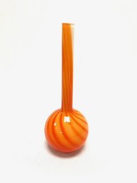 Hand-blown Vintage Orange Art Glass Bulb Bud Vase