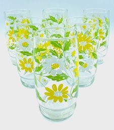 Set Of 6 Vintage Hand-blown Footed Daisy Tumblers