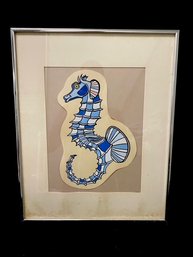 Signed & Dated, Framed & Matted Under Glass Seahorse Wood Block? Wall Art
