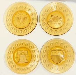 Set Of 4 Amber Gold 1976 Bicentennial Luncheon Plates By Anchor Hocking