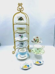 Vintage Tea Cup Collection W/ Display Tower & Teabag Holders