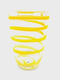 2004 Signed Austin Wagner Handblown Yellow Cyclone Vase