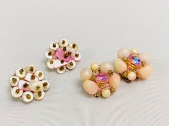 Pairing Of Vintage Pink Button Earrings