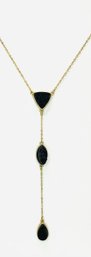 Goldtone & Black Lava Rock Style Drop Pendant Necklace